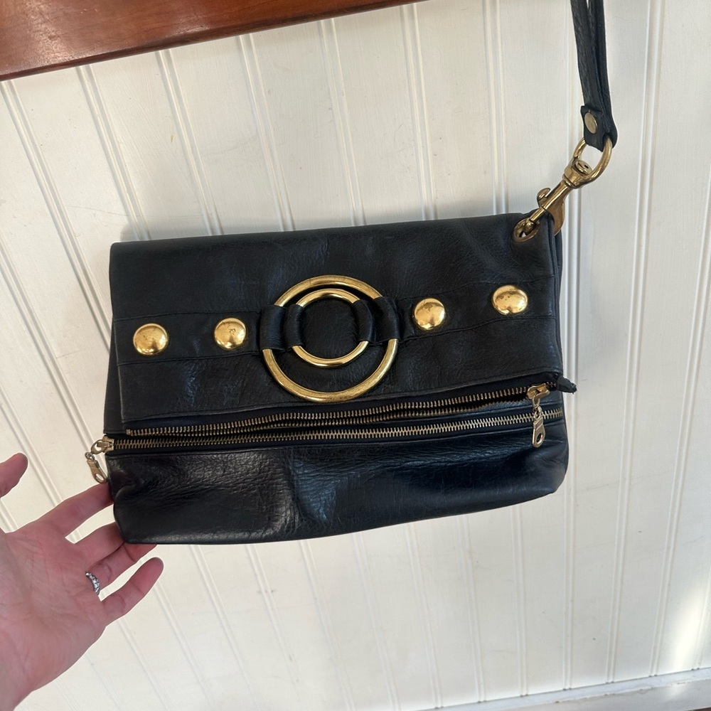 JJ Winters Black Leather Clutch Wristlet.